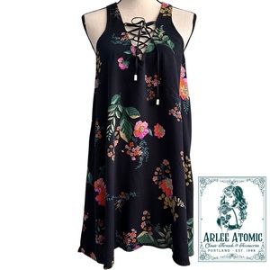 Vestíque black flora aline mini floral print dress